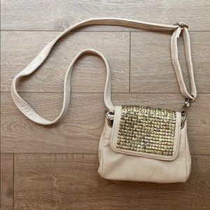 Cream & gold leather crossbody bag